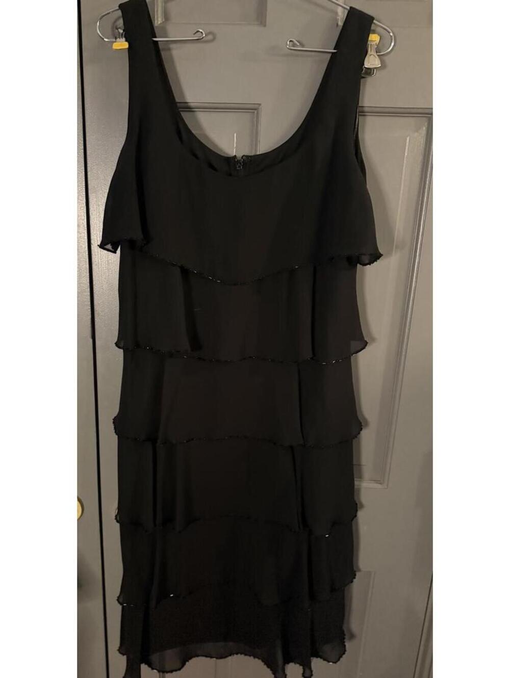 Patra Black Tiered Beaded Sleeveless Dress Size 12